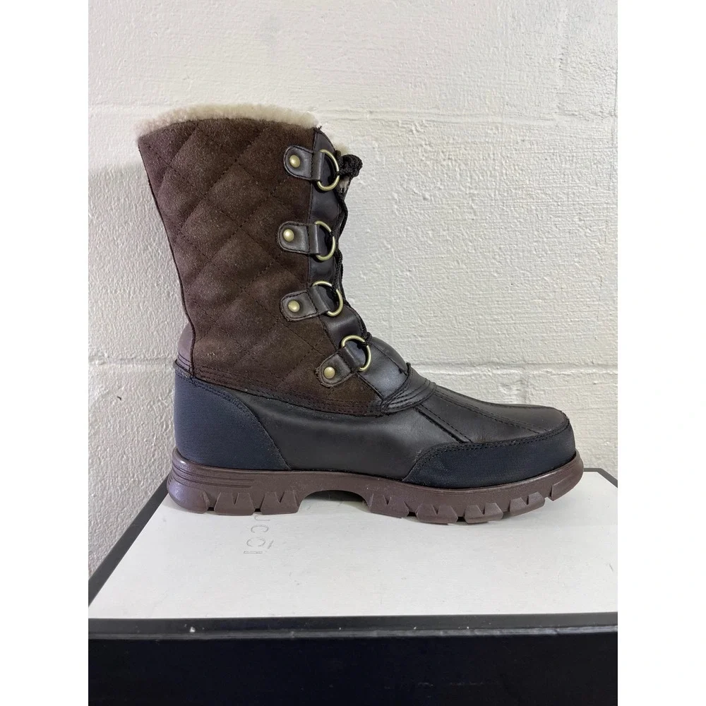 Polo Ralph Lauren Elias Brown Leather Shearling Quilted Boots Men's 10.5 D